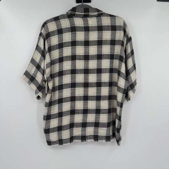 Elwood Mens Riker Plaid Short Sleeve Button Up Shirt Rayon Gray Cream Medium - Picture 6 of 11